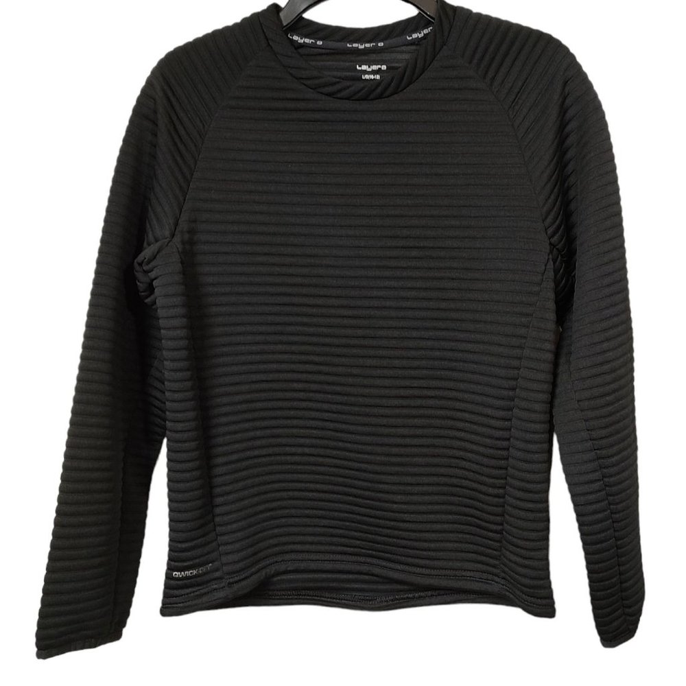 Layer8 Qwick-Dry Boy's Long Sleeve Shirt Solid Black Size Large 10-12